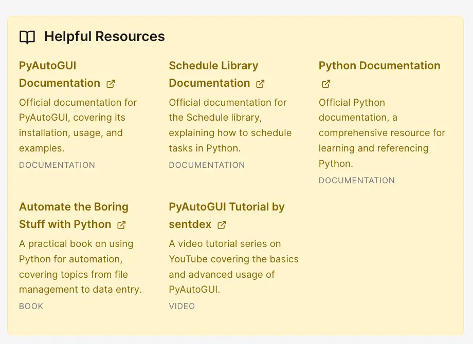 Links to all learning resources to complete the project