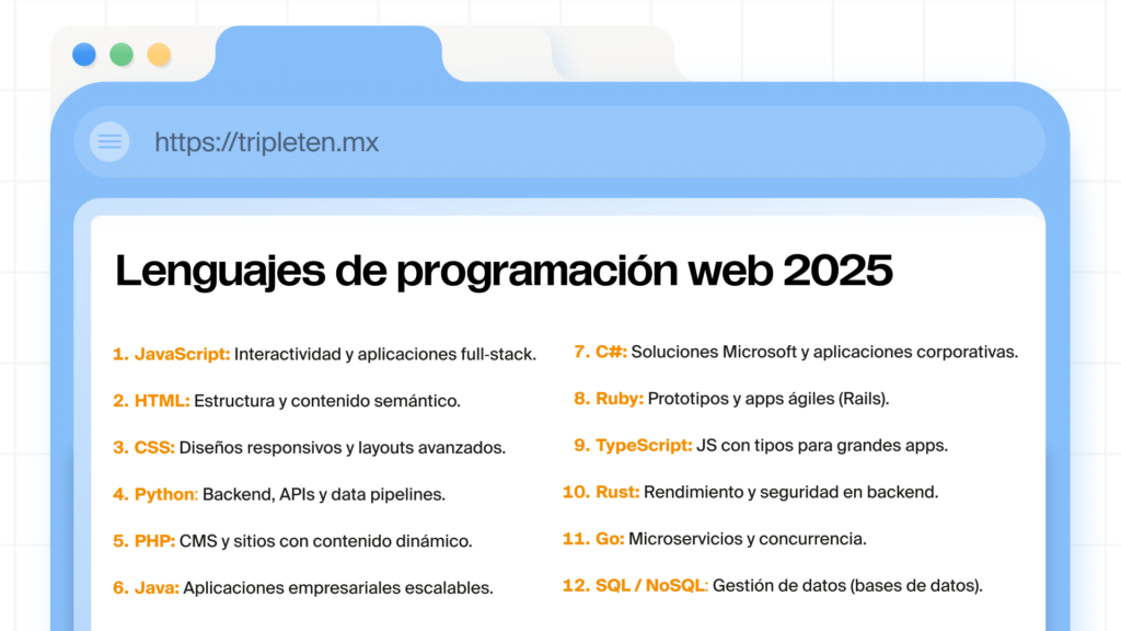 List of web development programming languages for 2025 with their main applications
