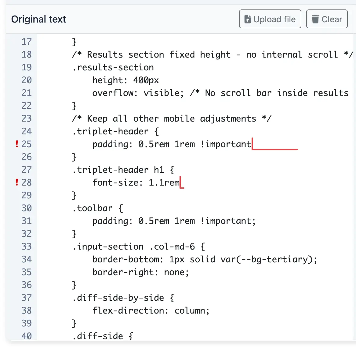 Syntax error validation