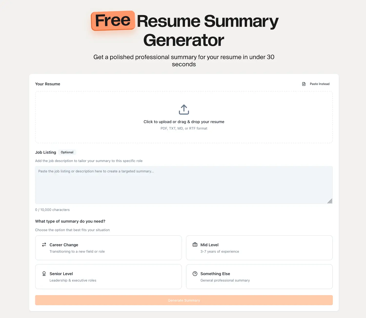 resume summary generaotr