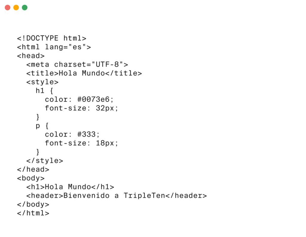 Mockup mostrando HTML y CSS aplicados: h1 azul y párrafo gris en una maqueta responsive