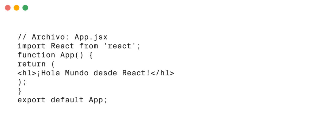 Mockup de editor de código mostrando un archivo App.jsx