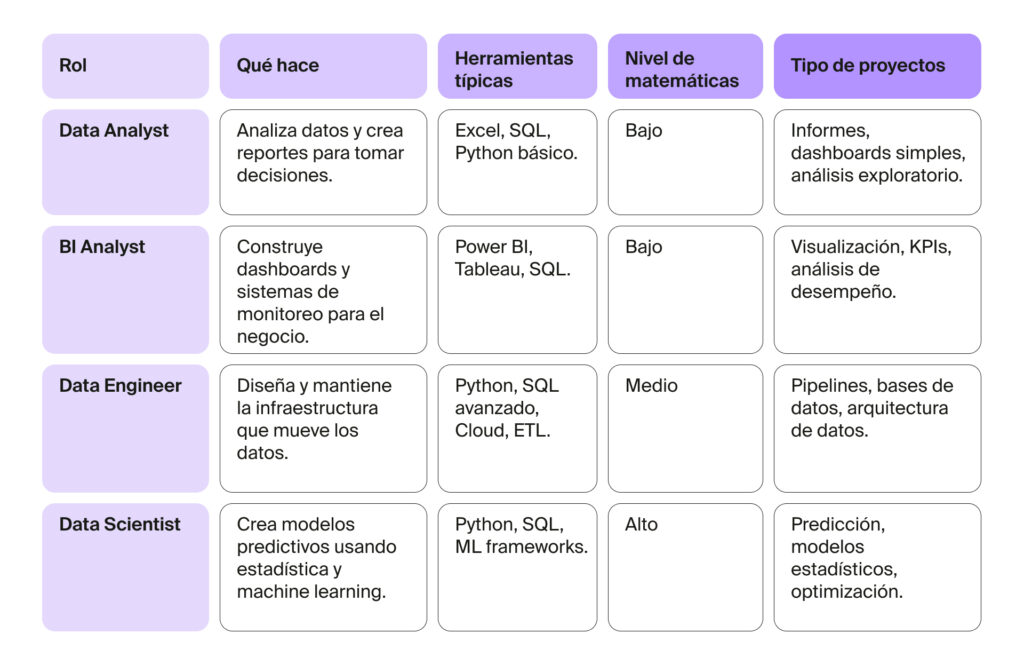 Principales diferencias entre perfiles data